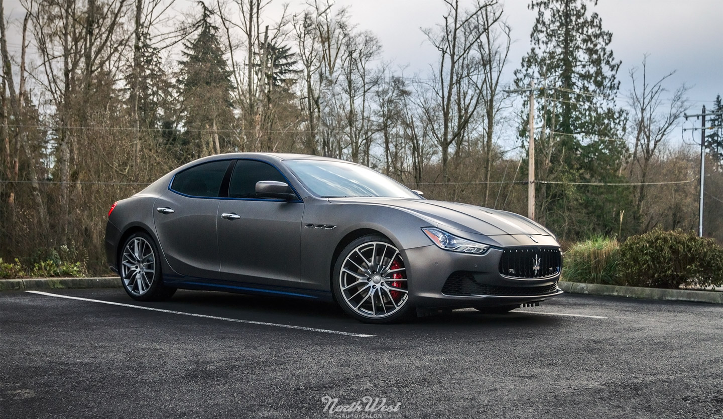 Maserati Ghibli receives a full car wrap in XPEL Stealth paint protection film.