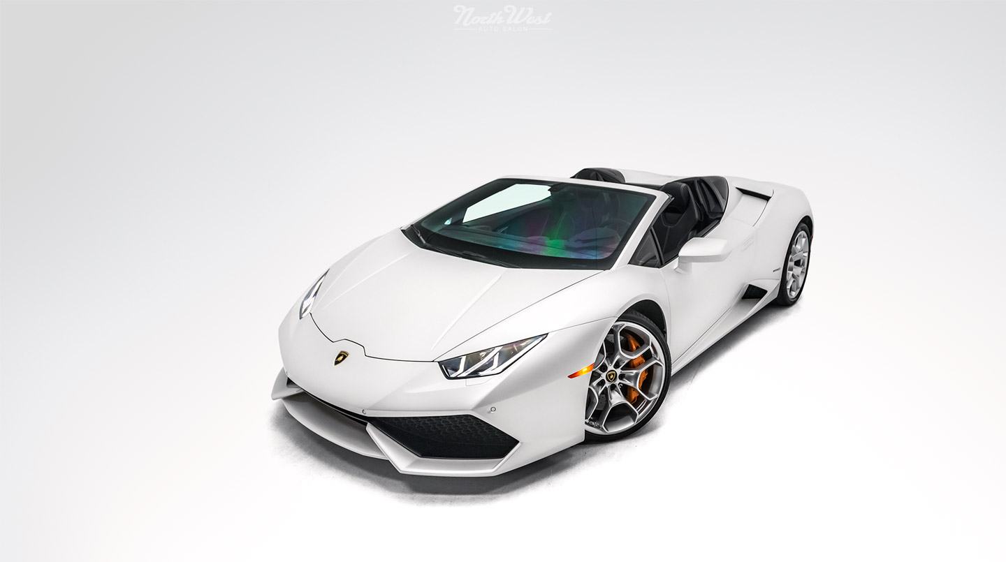 Lamborghini-Huracan-Spyder-XPEL-Stealth-wrap-Ceramic-Pro-Textile-soft-top-protection-prestige-window-tint-studio-front-qtr
