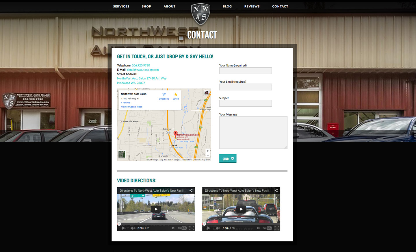 NWAS Website update - contact northwest auto salon, Seattle's premier auto detailing facitlity