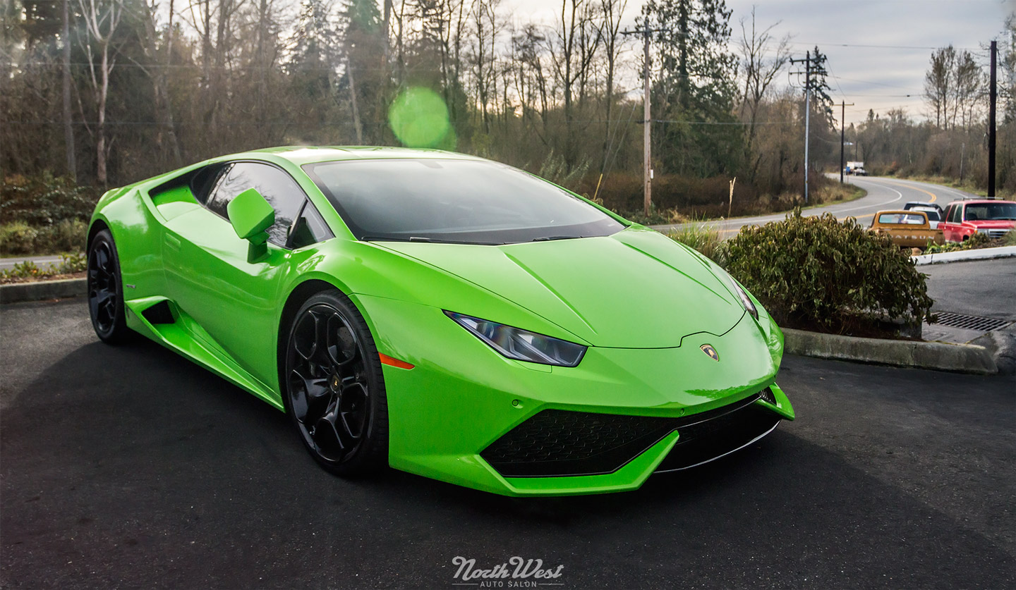 Lamborghini Huracan arrives at NWAS for a Total Coverage XPEL Stealth paint protection wrap