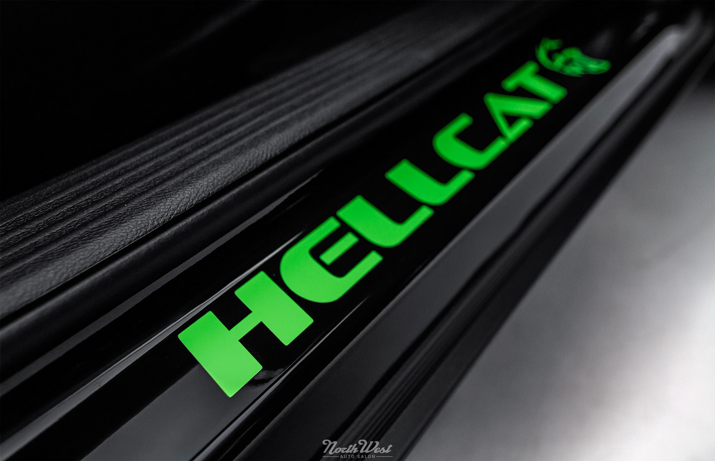 Dodge-Challenger-SRT-Hellcat-new-car-detail-ceramic-pro-custom-neon-green-stripes-door-sill-sticker