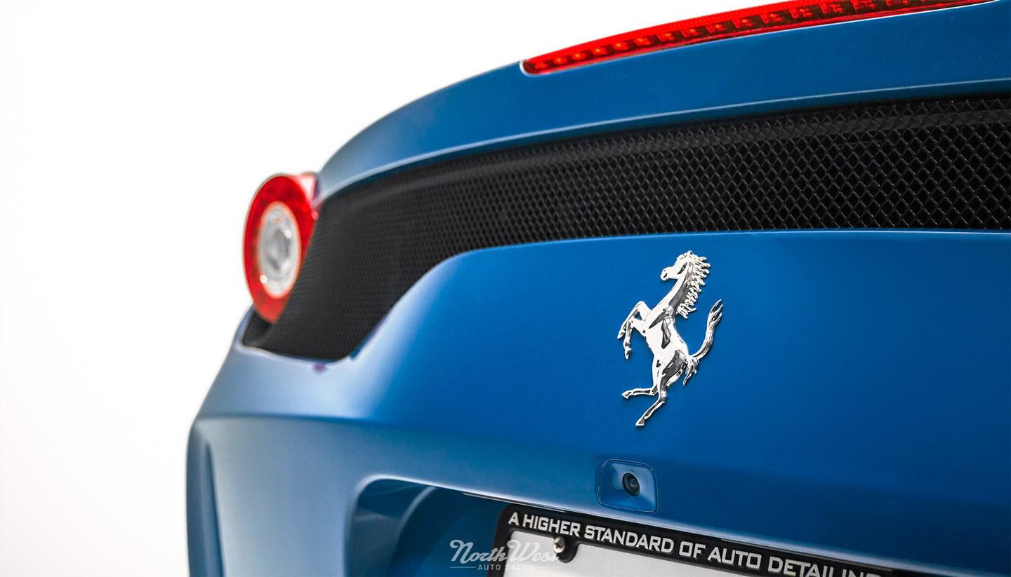 Azzurro-Dino-Ferrari-458-Speciale-XPEL-Ultimate-paint-protection-studio-rear-badge-s