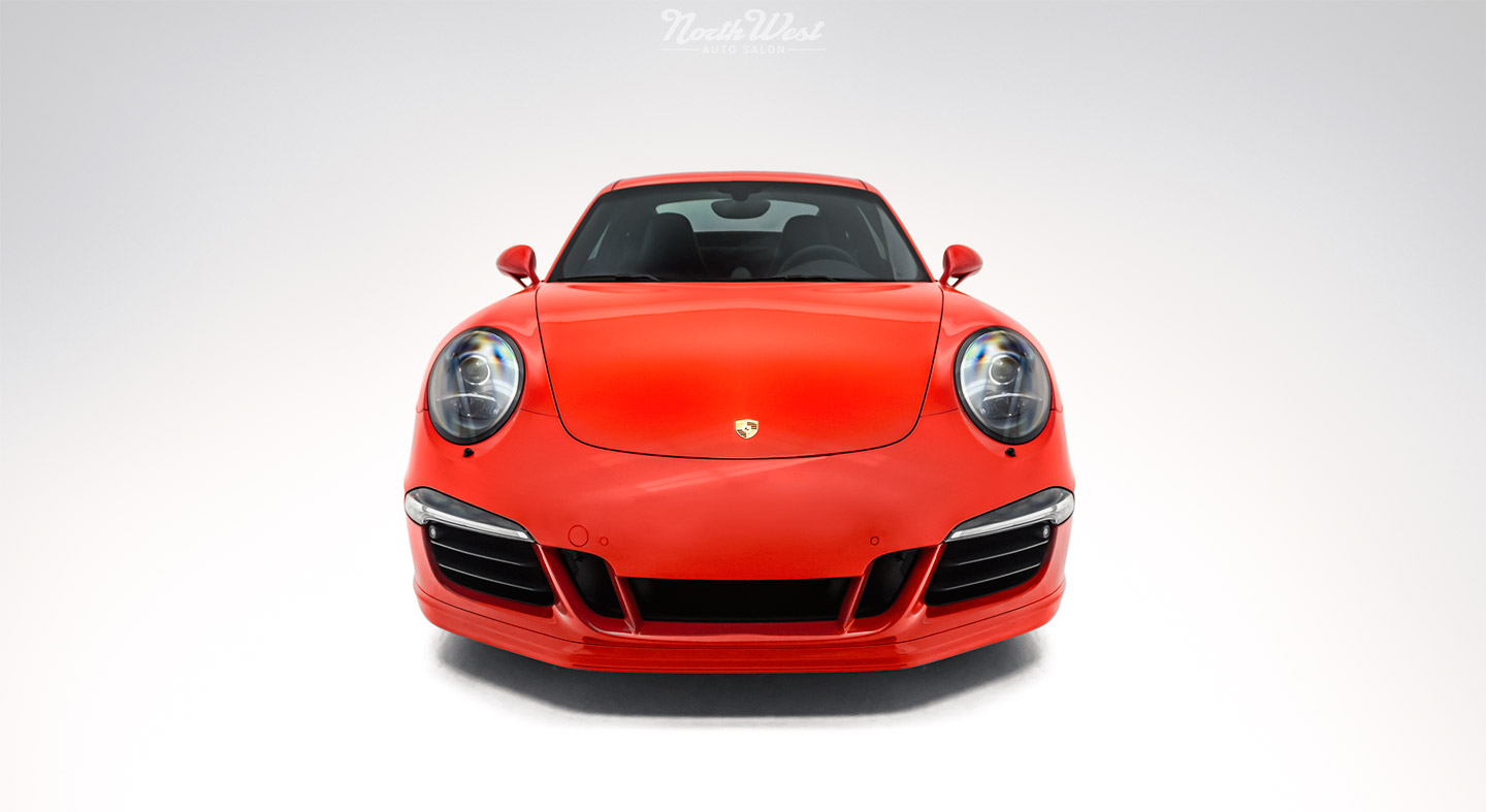 Porsche-Lava-Orange-991-911-C4-GTS-new-car-detail-xpel-photo-studio-nose-s