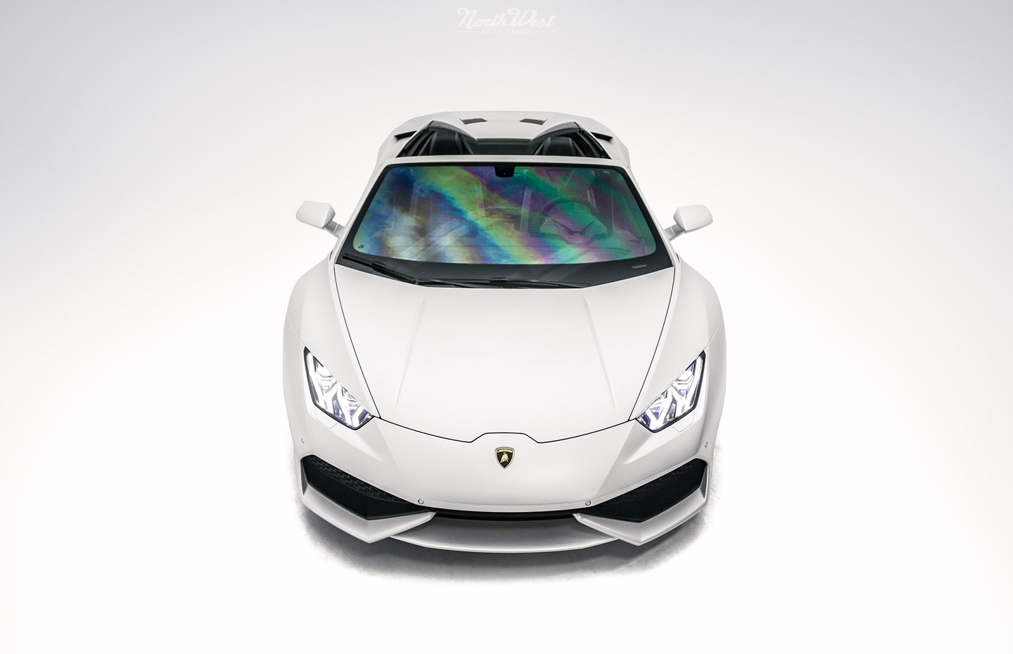 Lamborghini-Huracan-Spyder-XPEL-Stealth-wrap-Ceramic-Pro-Textile-soft-top-protection-prestige-window-tint-studio-head-on
